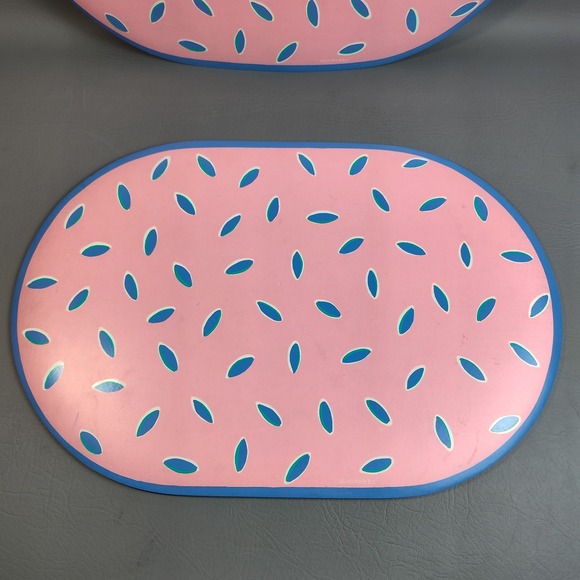 Vintage Marimekko Vinyl Placemats Oval Pink Blue Abstract "Sprinkles" MCM 1970s - Picture 5 of 16